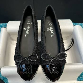 Chanel Tweed Patent Leather Ballet Flats CHB070702 Black 2025 (MD-25070702)