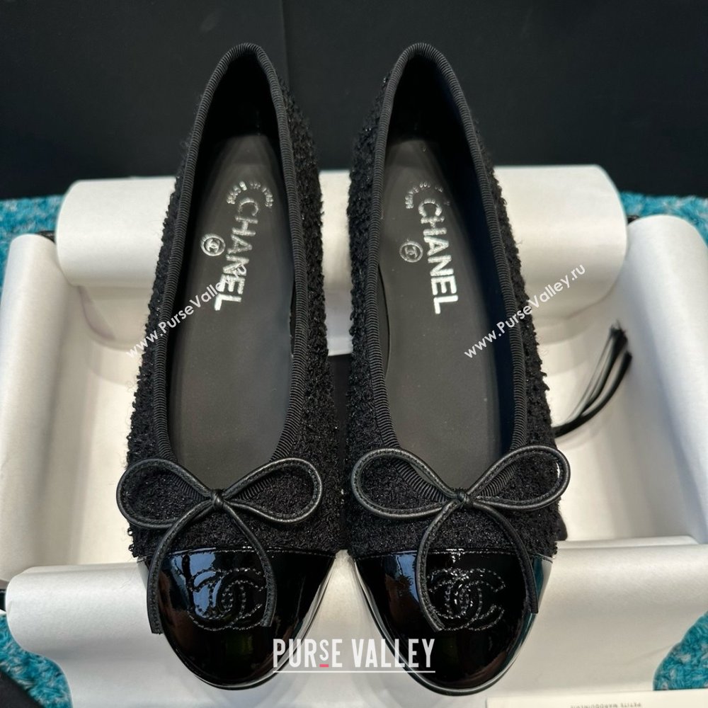 Chanel Tweed Patent Leather Ballet Flats CHB070702 Black 2025 (MD-25070702)