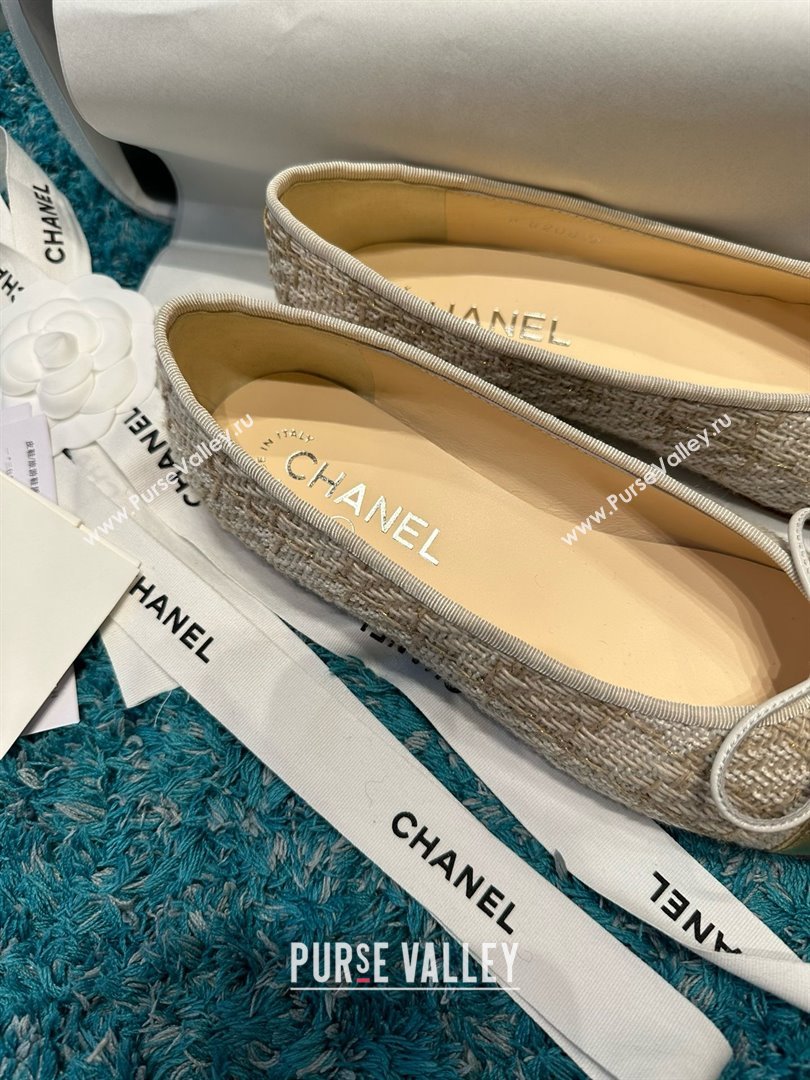 Chanel Tweed Leather Ballet Flats CHB070711 Beige/Gold 2025 (MD-25070711)
