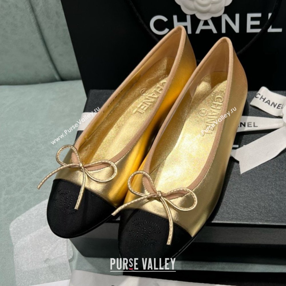 Chanel Grosgrain Lambskin Ballet Flats CHB070713 Black/Gold 2025 (MD-25070713)
