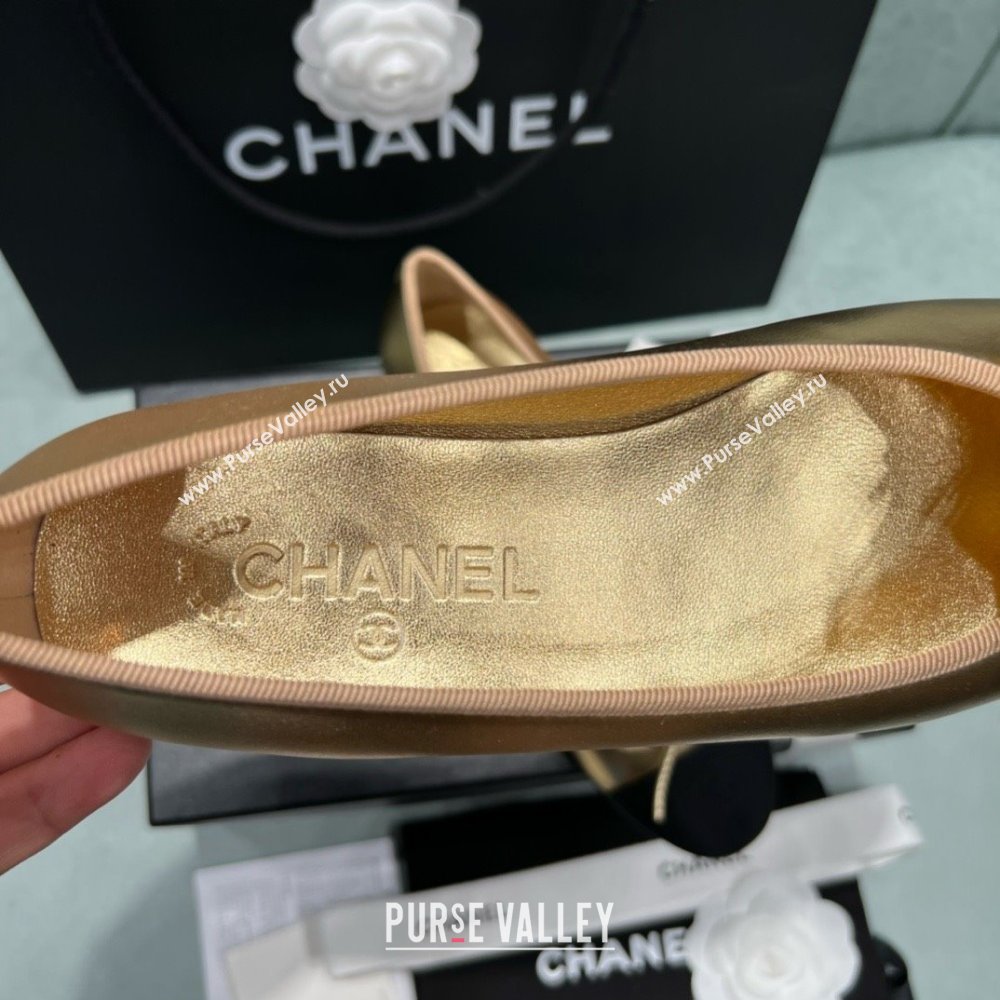 Chanel Grosgrain Lambskin Ballet Flats CHB070713 Black/Gold 2025 (MD-25070713)