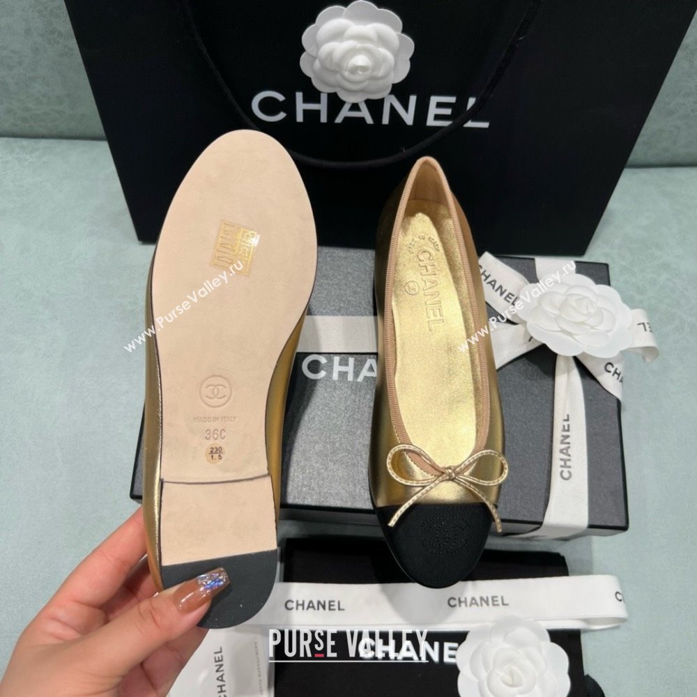 Chanel Grosgrain Lambskin Ballet Flats CHB070713 Black/Gold 2025 (MD-25070713)