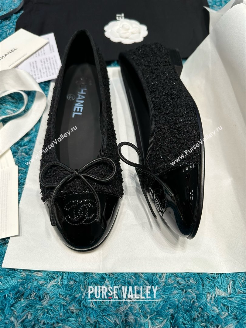 Chanel Tweed Patent Leather Ballet Flats CHB070702 Black 2025 (MD-25070702)