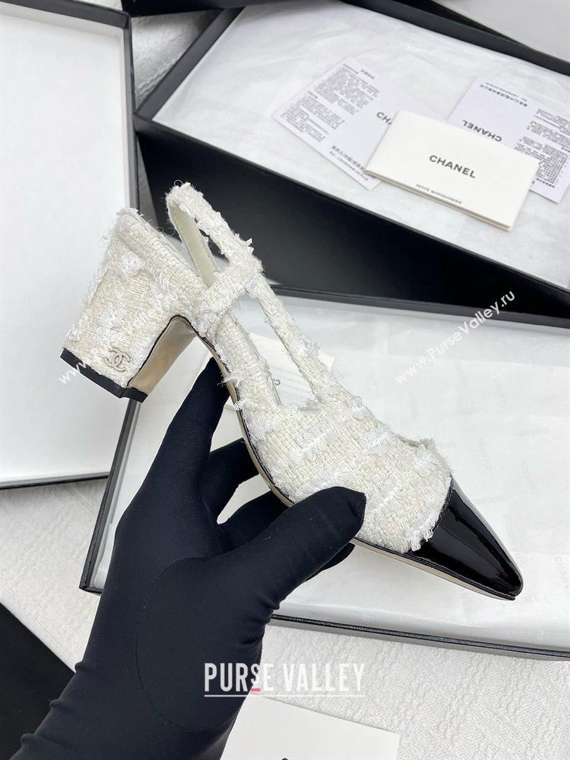 Chanel Tweed Patent Leather Slingbacks Pumps 6.5cm Heel G31318 Black/White 2025 (KL-25071008)