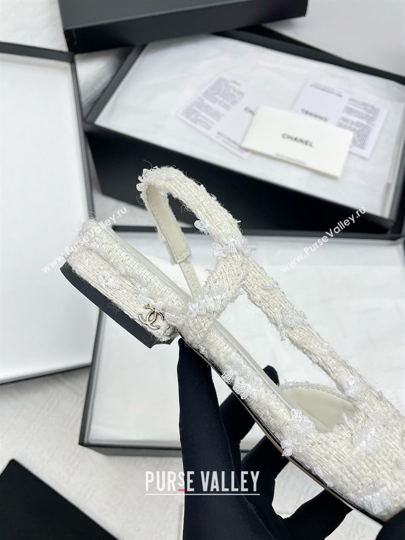 Chanel Tweed Patent Leather Slingbacks Flats G31319 White/Black 2025 (KL-25071007)