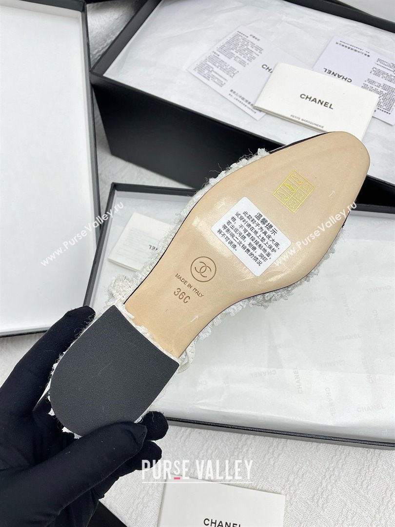 Chanel Tweed Patent Leather Slingbacks Flats G31319 White/Black 2025 (KL-25071007)