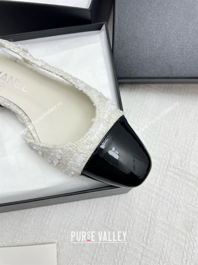 Chanel Tweed Patent Leather Slingbacks Flats G31319 White/Black 2025 (KL-25071007)