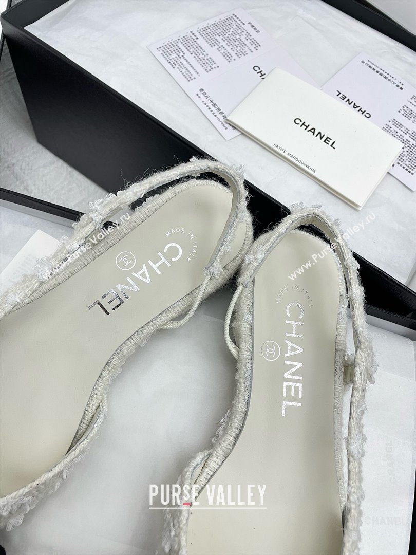 Chanel Tweed Patent Leather Slingbacks Flats G31319 White/Black 2025 (KL-25071007)
