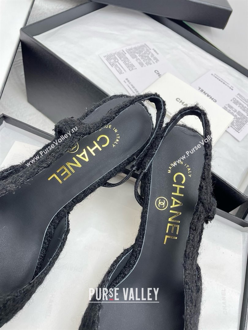 Chanel Tweed Grosgrain Slingbacks Pumps G31318 6.5cm Heel Black 2025 (KL-25071011)