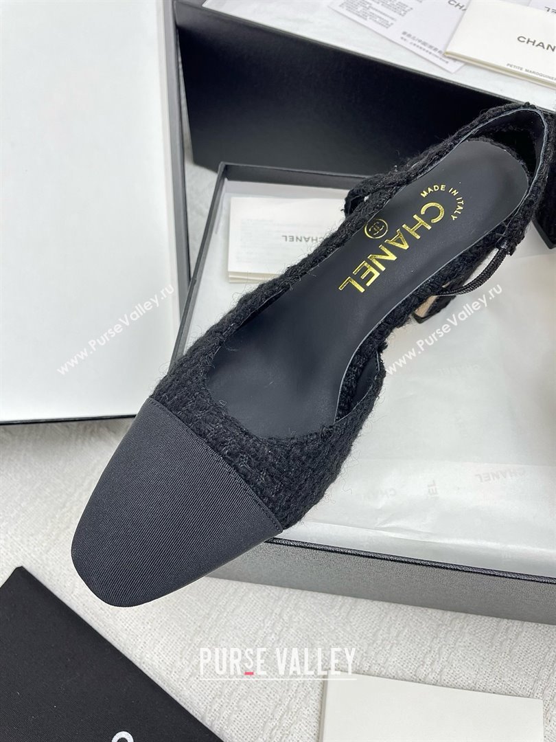 Chanel Tweed Grosgrain Slingbacks Pumps G31318 6.5cm Heel Black 2025 (KL-25071011)