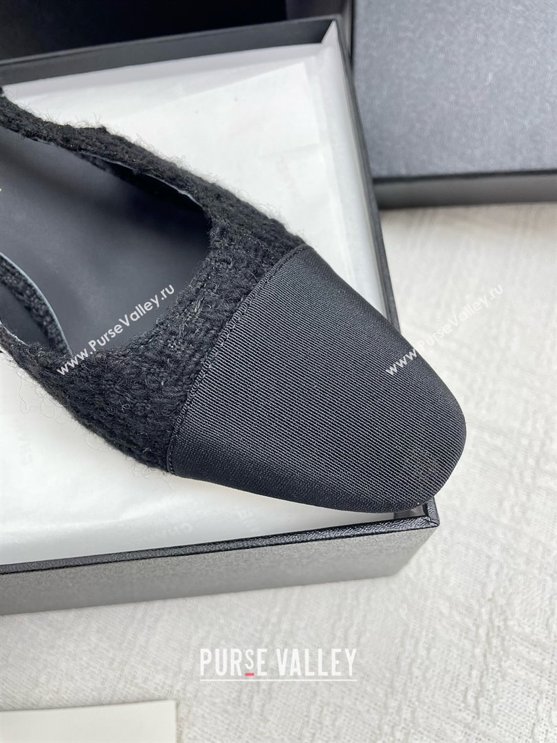 Chanel Tweed Grosgrain Slingbacks Pumps G31318 6.5cm Heel Black 2025 (KL-25071011)
