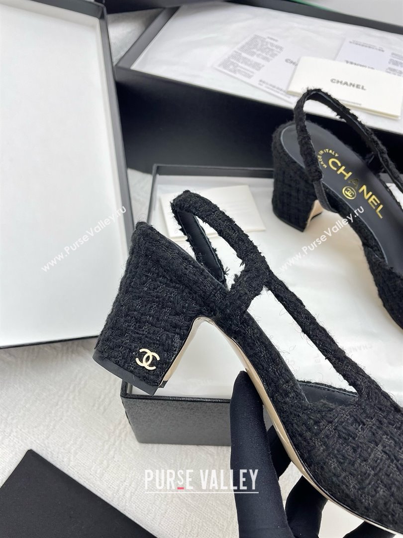 Chanel Tweed Grosgrain Slingbacks Pumps G31318 6.5cm Heel Black 2025 (KL-25071011)