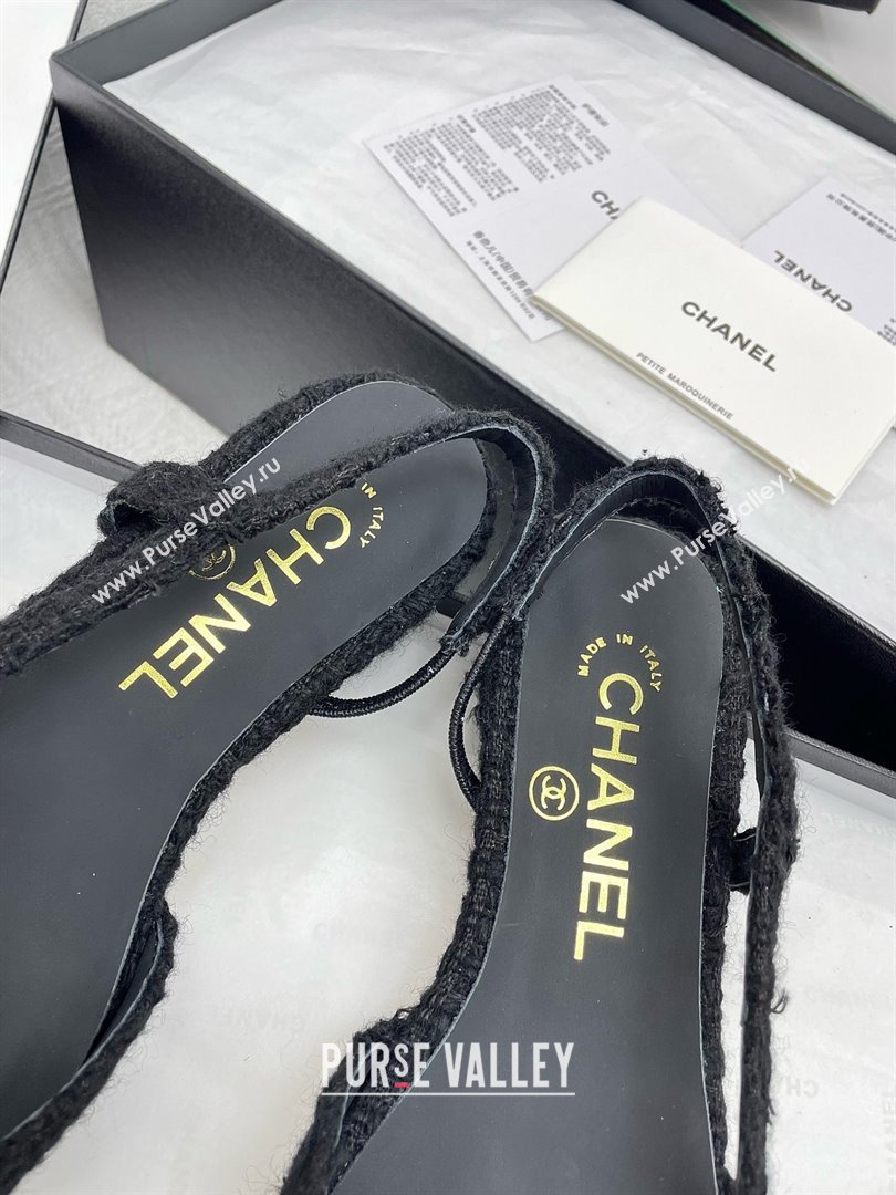 Chanel Tweed Grosgrain Slingbacks Flats G31319 Black 2025 (KL-25071010)