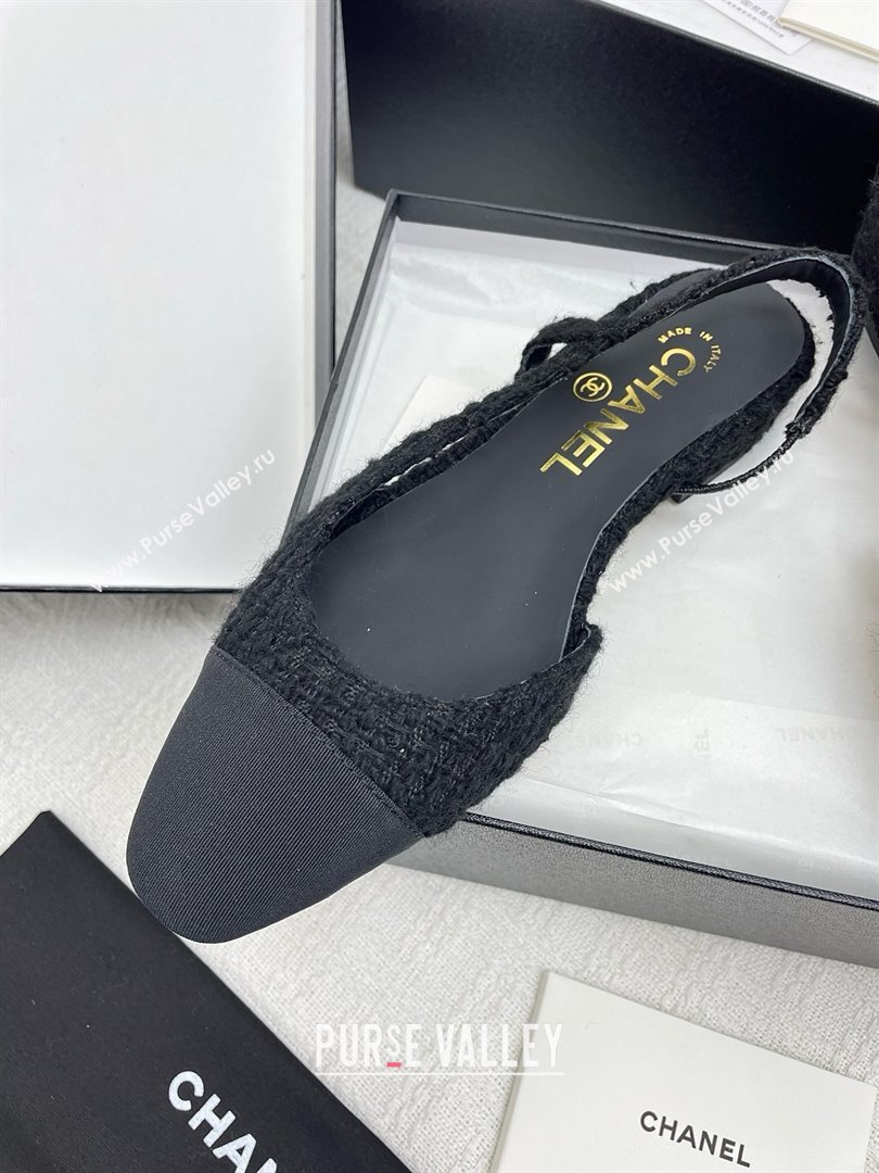 Chanel Tweed Grosgrain Slingbacks Flats G31319 Black 2025 (KL-25071010)