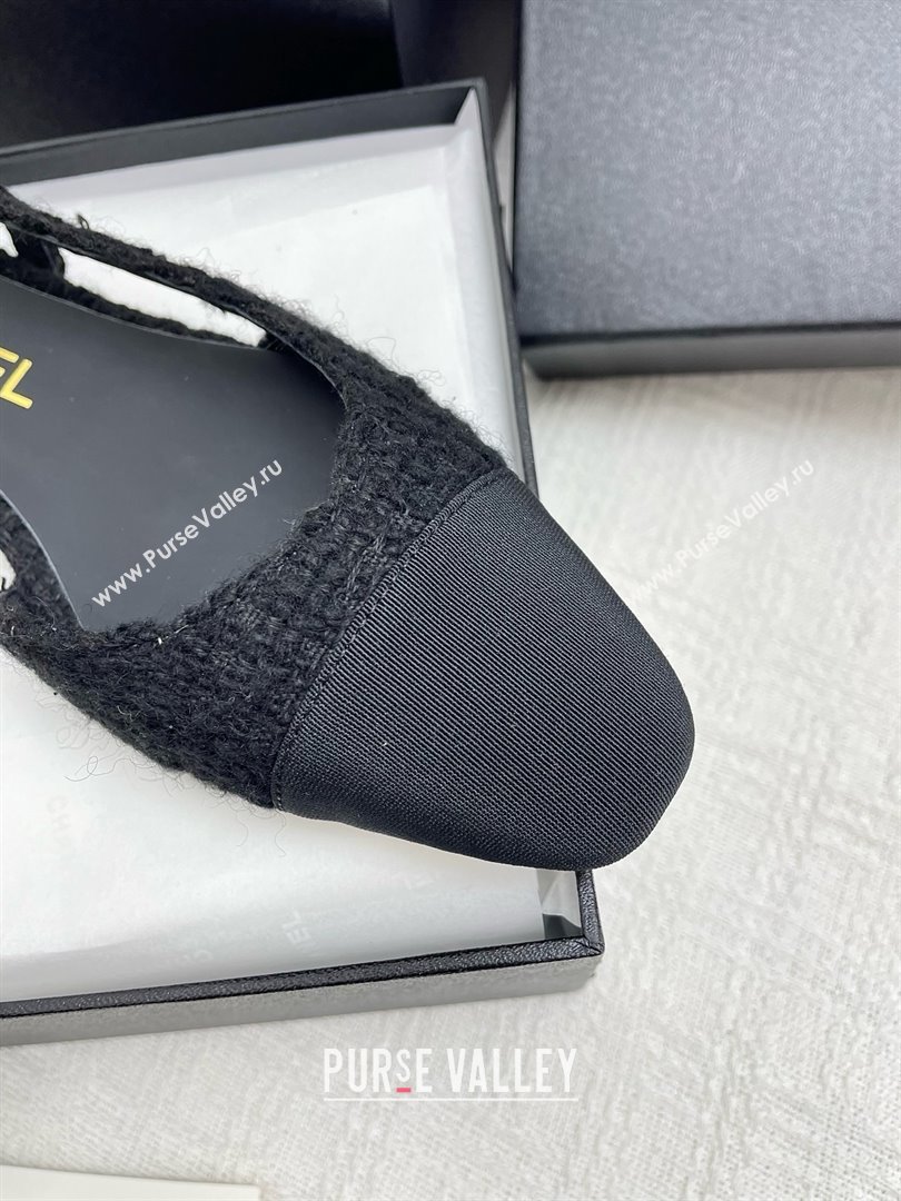 Chanel Tweed Grosgrain Slingbacks Flats G31319 Black 2025 (KL-25071010)