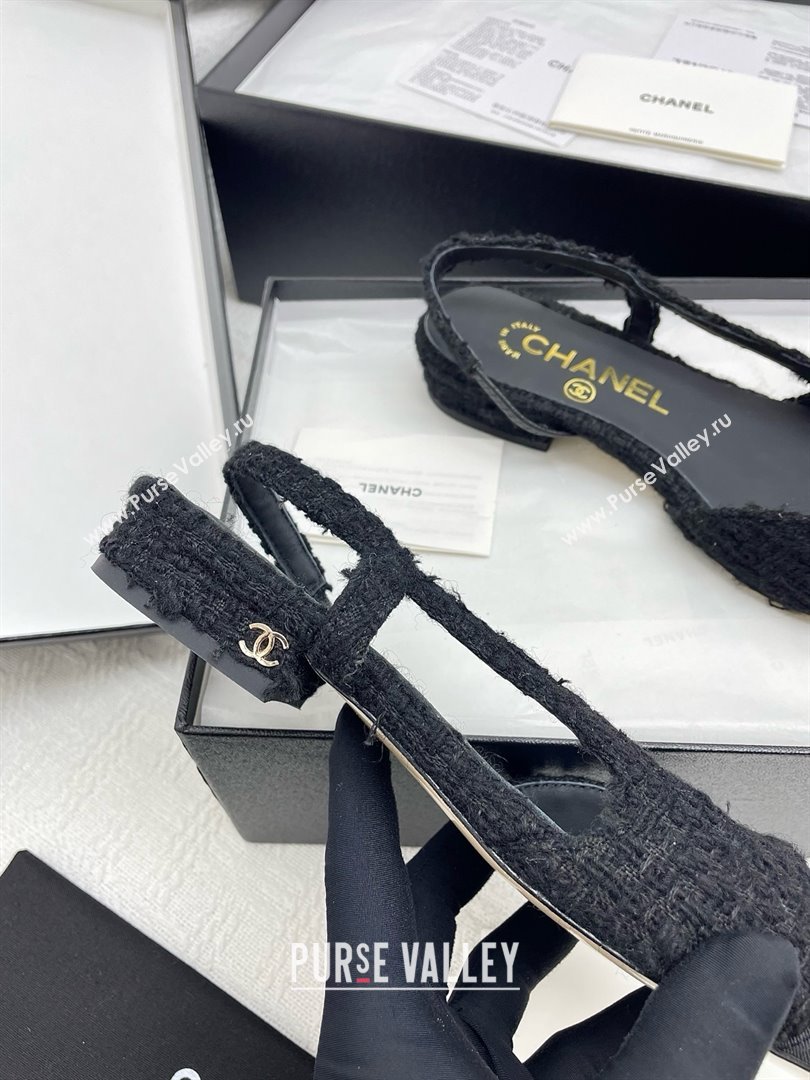 Chanel Tweed Grosgrain Slingbacks Flats G31319 Black 2025 (KL-25071010)