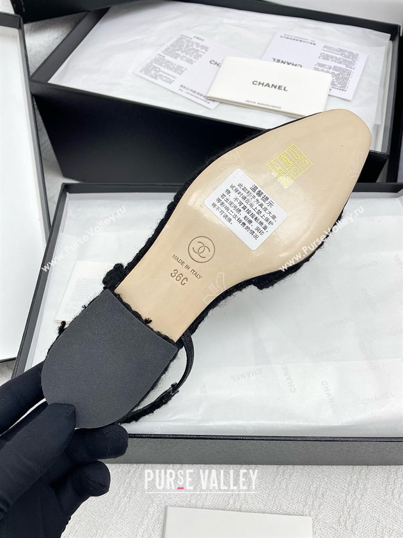 Chanel Tweed Grosgrain Slingbacks Flats G31319 Black 2025 (KL-25071010)