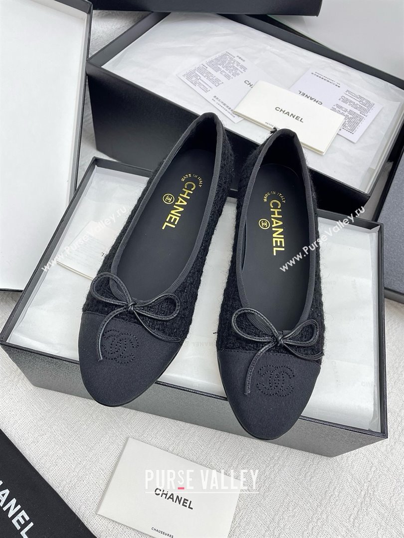 Chanel Tweed Grosgrain Ballet Flats CNB71012 Black 2025 (KL-25071012)