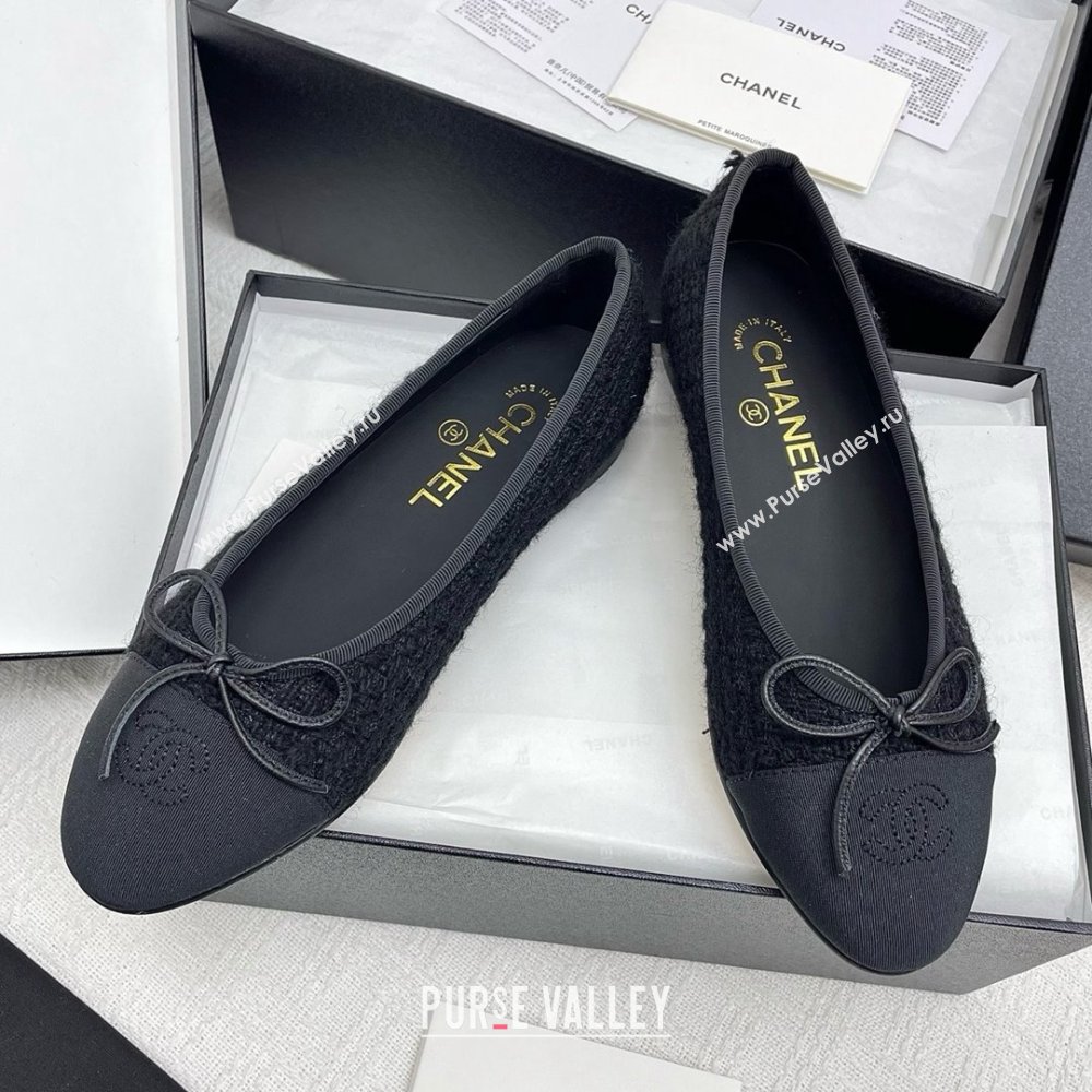 Chanel Tweed Grosgrain Ballet Flats CNB71012 Black 2025 (KL-25071012)