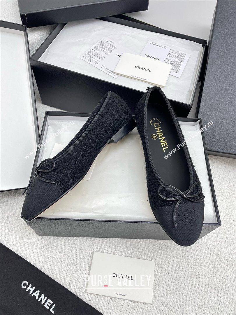 Chanel Tweed Grosgrain Ballet Flats CNB71012 Black 2025 (KL-25071012)