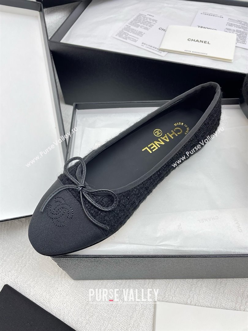 Chanel Tweed Grosgrain Ballet Flats CNB71012 Black 2025 (KL-25071012)