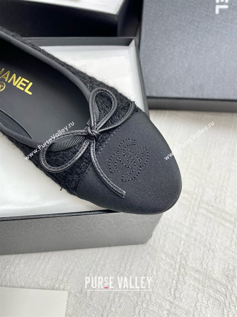 Chanel Tweed Grosgrain Ballet Flats CNB71012 Black 2025 (KL-25071012)