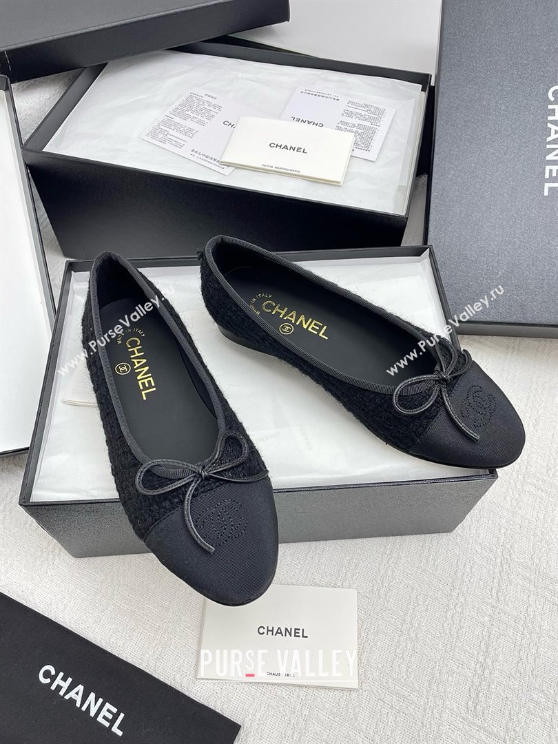 Chanel Tweed Grosgrain Ballet Flats CNB71012 Black 2025 (KL-25071012)