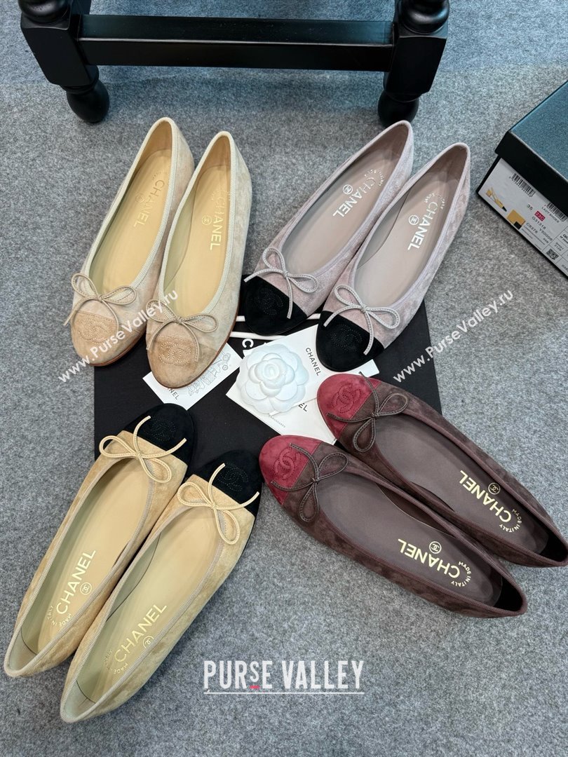 Chanel Suede Classic Ballerinas CHB070904 Beige/Black 2025 (MD-25070904)