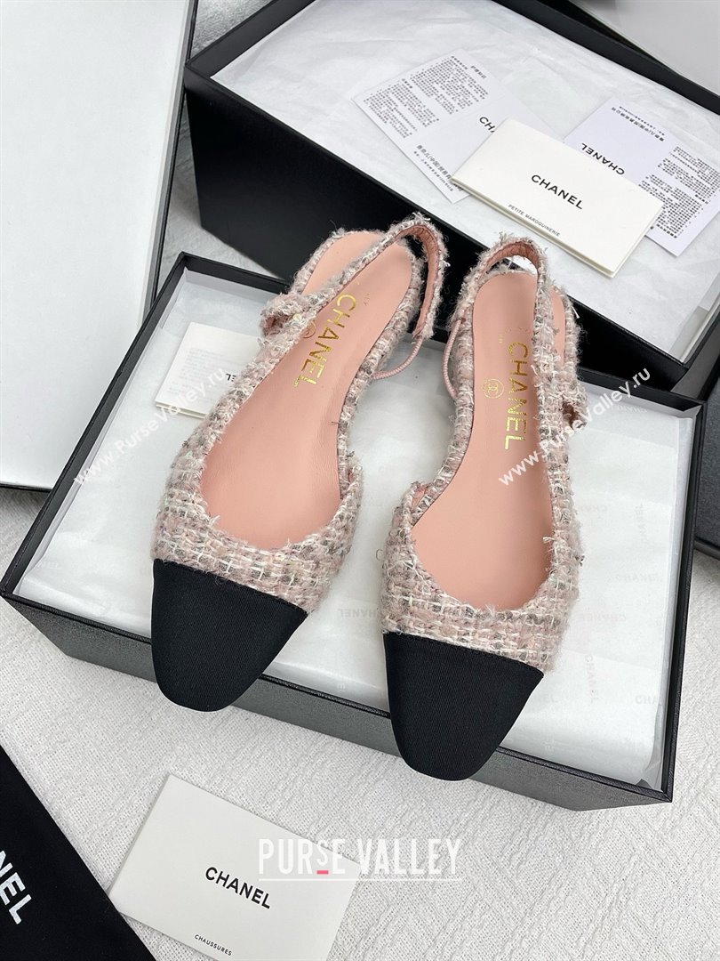 Chanel Tweed Grosgrain Slingbacks Flats G31319 Pink 2025 (KL-25071001)