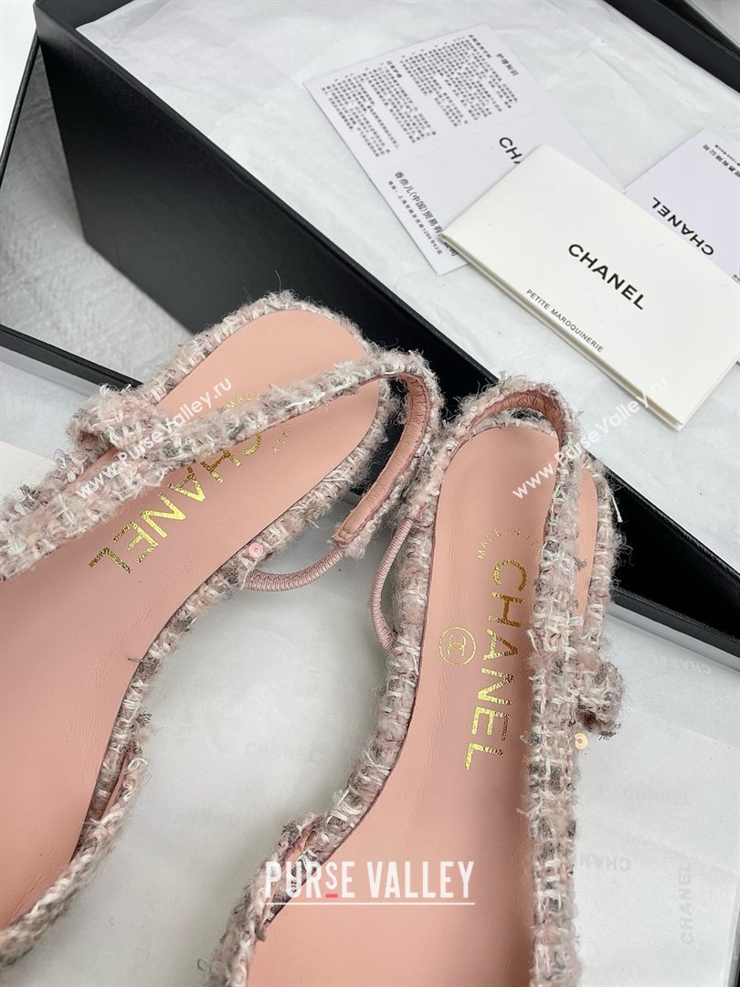 Chanel Tweed Grosgrain Slingbacks Flats G31319 Pink 2025 (KL-25071001)