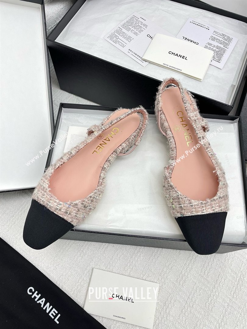 Chanel Tweed Grosgrain Slingbacks Flats G31319 Pink 2025 (KL-25071001)