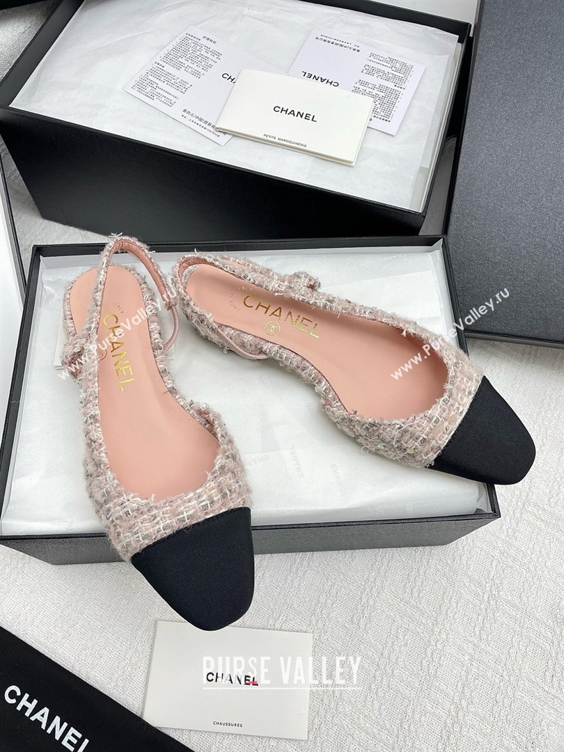 Chanel Tweed Grosgrain Slingbacks Flats G31319 Pink 2025 (KL-25071001)