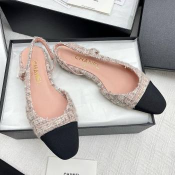Chanel Tweed Grosgrain Slingbacks Flats G31319 Pink 2025 (KL-25071001)