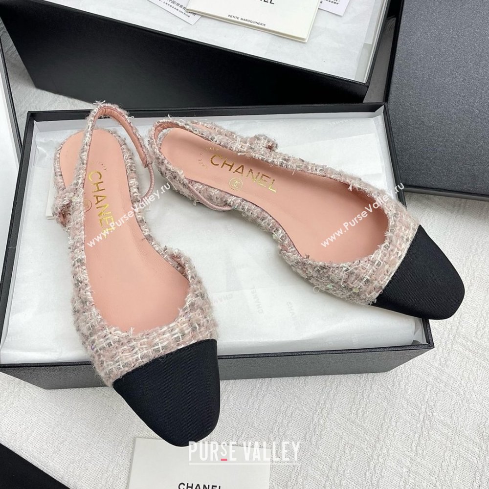 Chanel Tweed Grosgrain Slingbacks Flats G31319 Pink 2025 (KL-25071001)