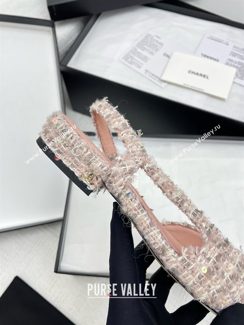 Chanel Tweed Grosgrain Slingbacks Flats G31319 Pink 2025 (KL-25071001)