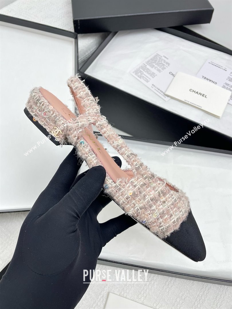 Chanel Tweed Grosgrain Slingbacks Flats G31319 Pink 2025 (KL-25071001)