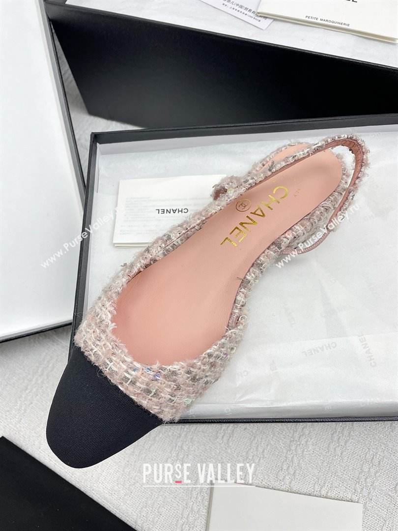 Chanel Tweed Grosgrain Slingbacks Flats G31319 Pink 2025 (KL-25071001)