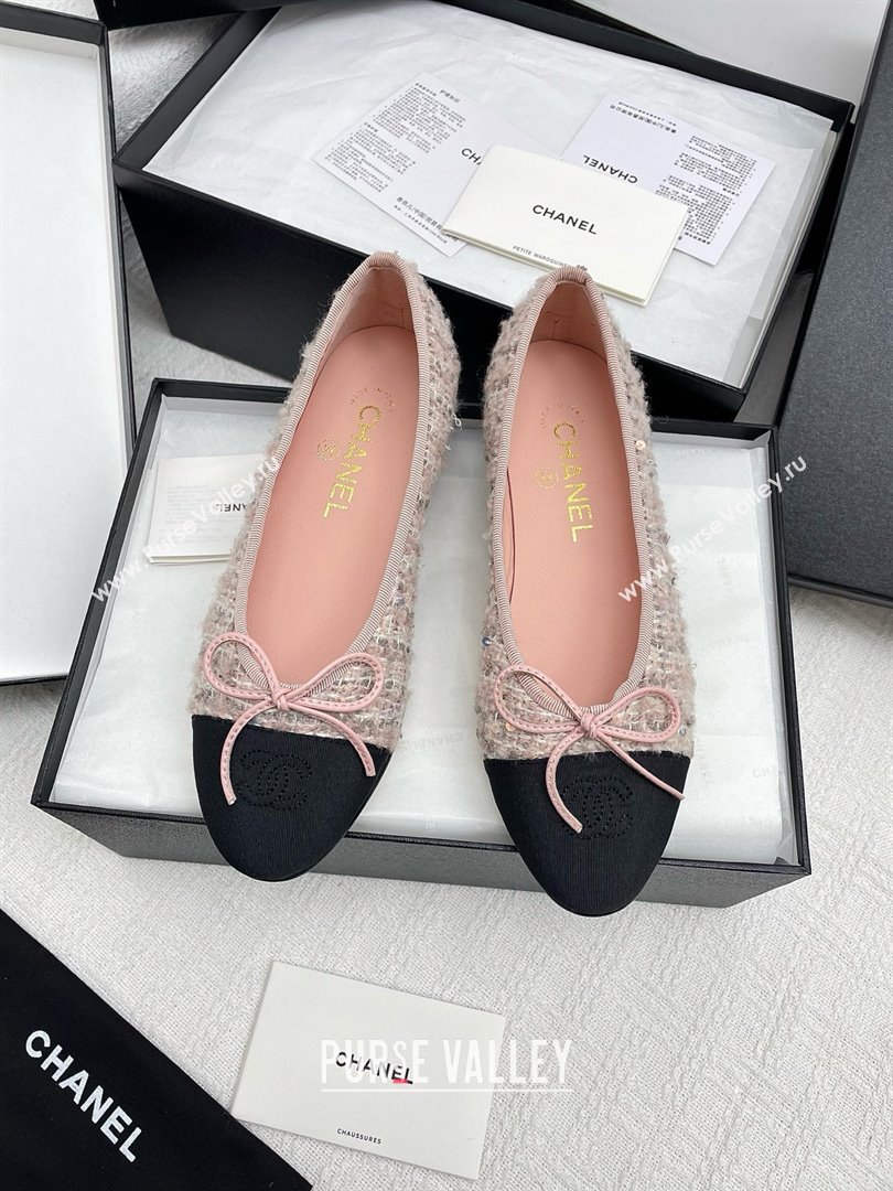 Chanel Tweed Grosgrain Ballet Flats CHB71003 Pink 2025 (KL-25071003)