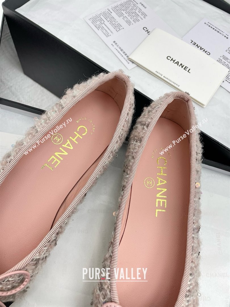 Chanel Tweed Grosgrain Ballet Flats CHB71003 Pink 2025 (KL-25071003)