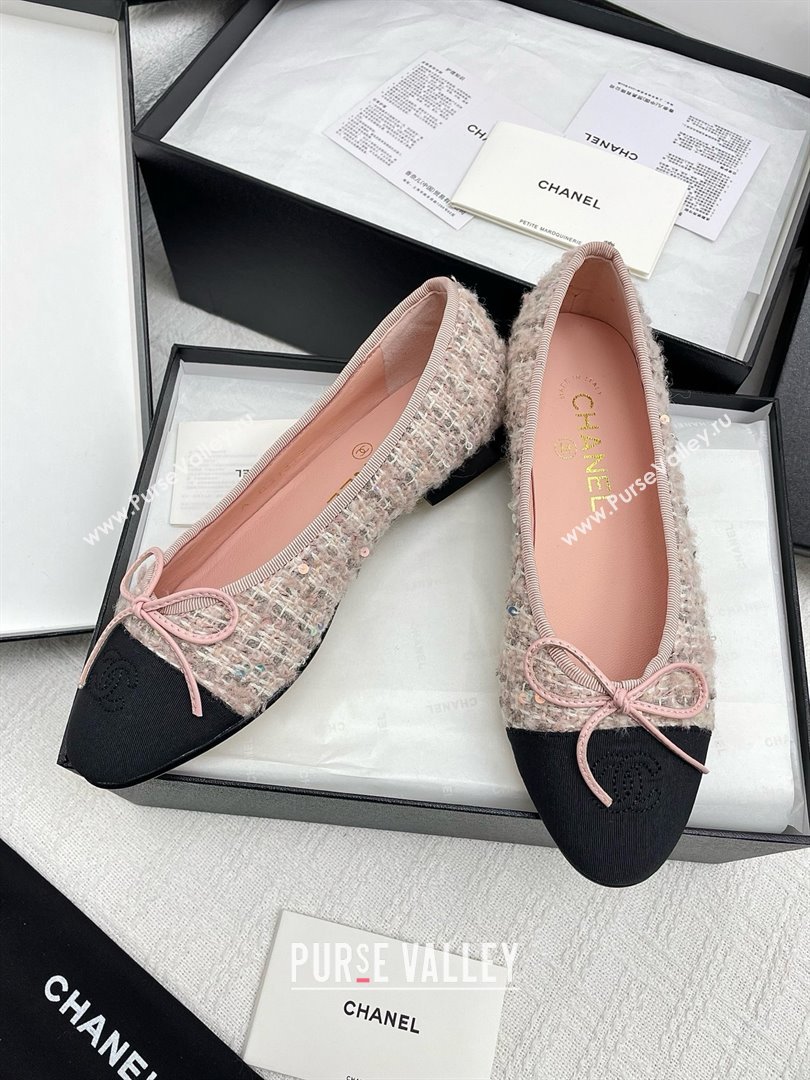 Chanel Tweed Grosgrain Ballet Flats CHB71003 Pink 2025 (KL-25071003)
