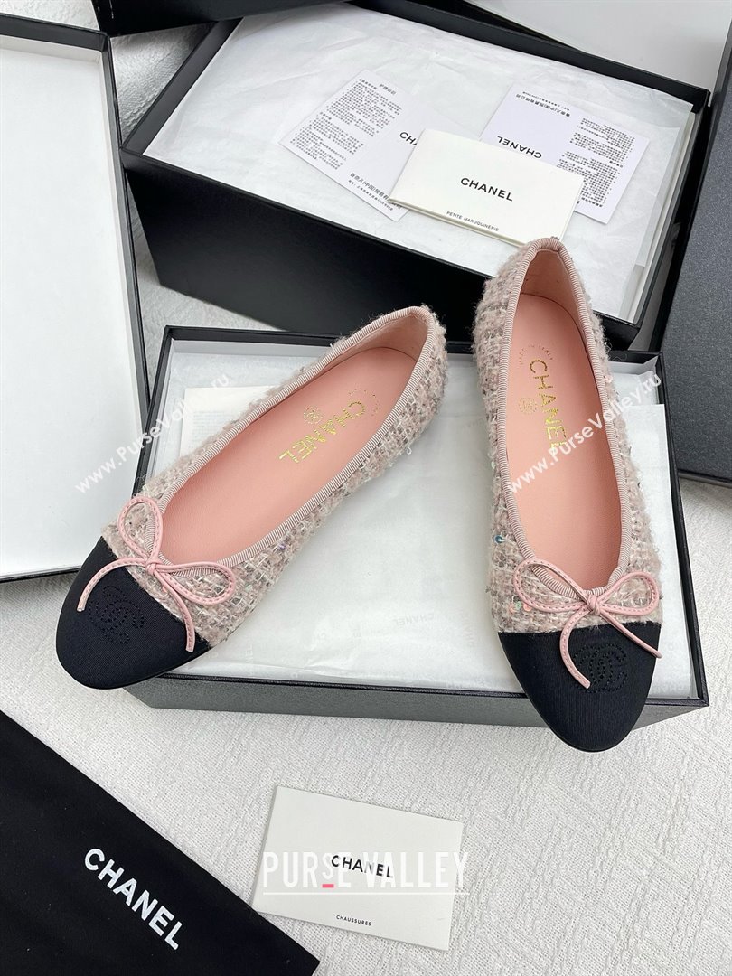 Chanel Tweed Grosgrain Ballet Flats CHB71003 Pink 2025 (KL-25071003)