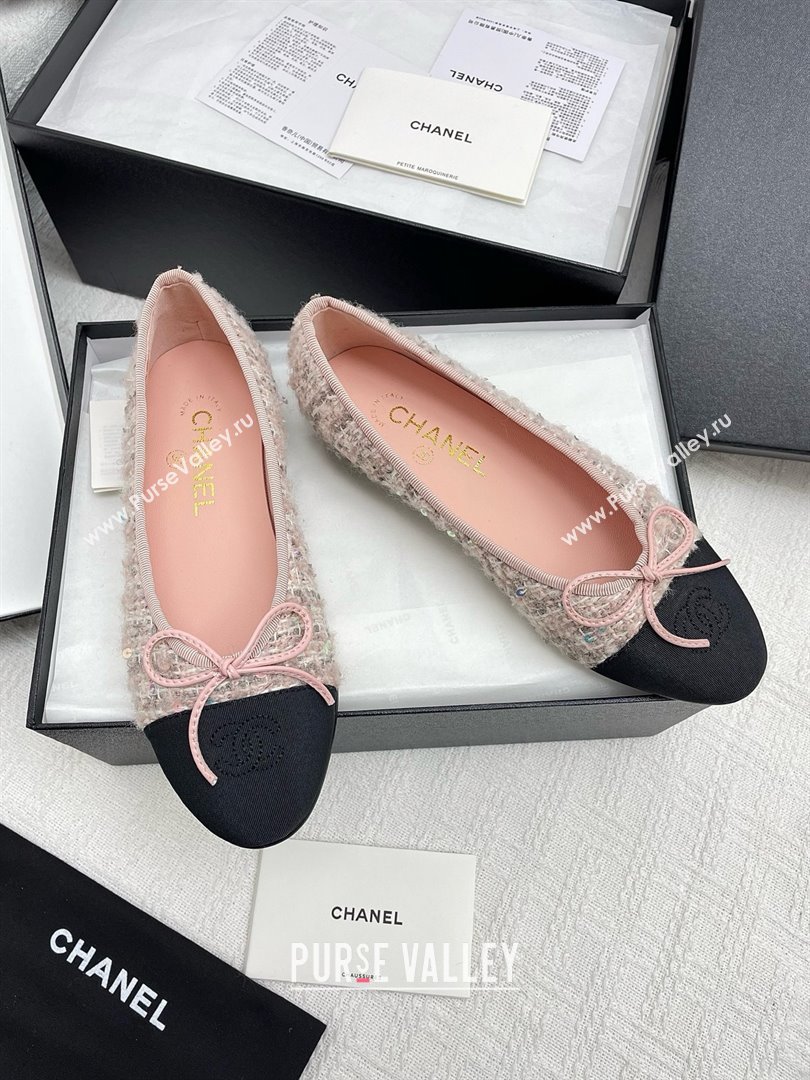 Chanel Tweed Grosgrain Ballet Flats CHB71003 Pink 2025 (KL-25071003)