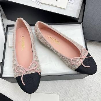 Chanel Tweed Grosgrain Ballet Flats CHB71003 Pink 2025 (KL-25071003)