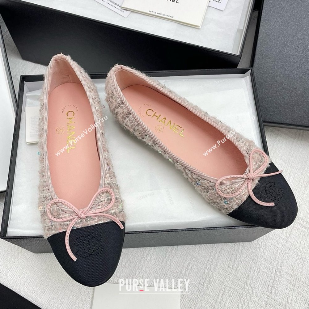Chanel Tweed Grosgrain Ballet Flats CHB71003 Pink 2025 (KL-25071003)