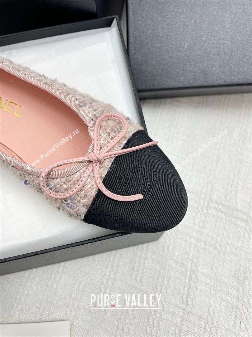 Chanel Tweed Grosgrain Ballet Flats CHB71003 Pink 2025 (KL-25071003)