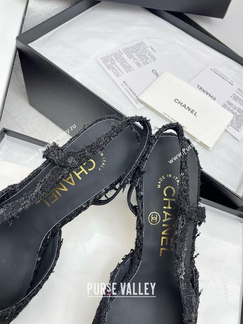 Chanel Tweed Grosgrain Slingbacks Pumps with Sequins G31318 6.5cm Heel Black 2025 (KL-25071005)