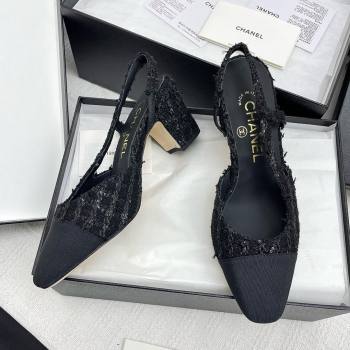 Chanel Tweed Grosgrain Slingbacks Pumps with Sequins G31318 6.5cm Heel Black 2025 (KL-25071005)