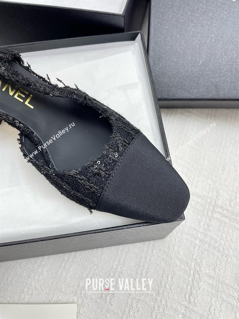 Chanel Tweed Grosgrain Slingbacks Pumps with Sequins G31318 6.5cm Heel Black 2025 (KL-25071005)