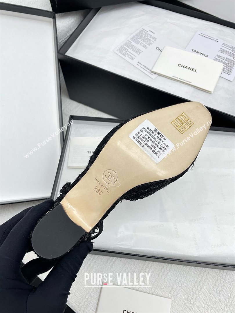 Chanel Tweed Grosgrain Slingbacks Pumps with Sequins G31318 6.5cm Heel Black 2025 (KL-25071005)