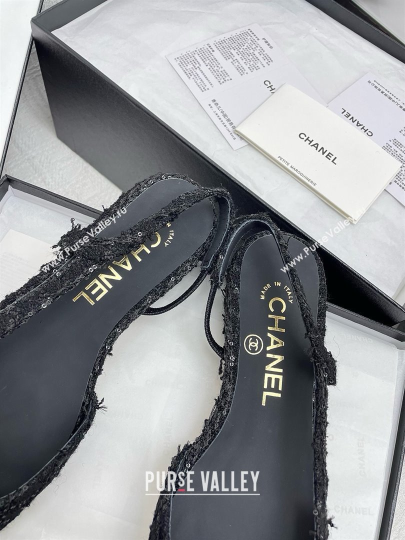 Chanel Tweed Grosgrain Slingbacks Flats with Sequins G31319 Black 2025 (KL-25071004)